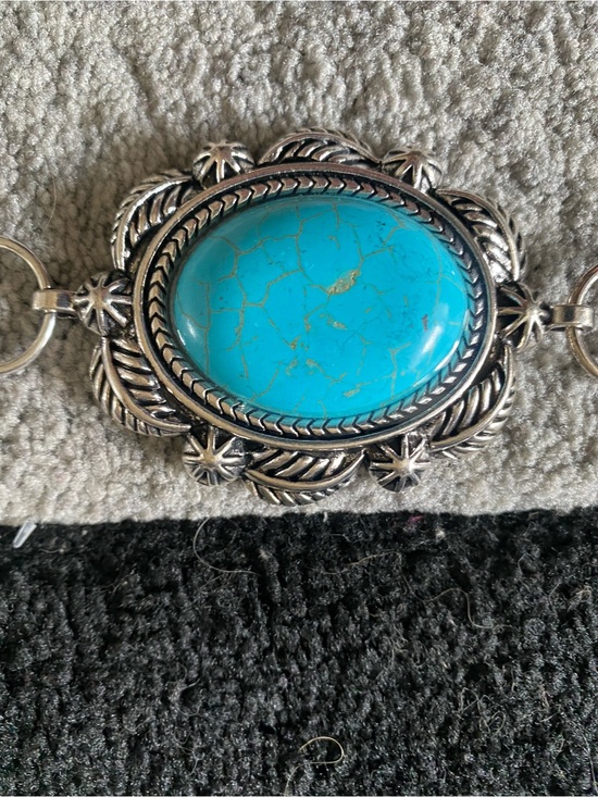 Turquoise Statement belt- Silver-Tone  turquoise and pearls
